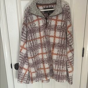 True Grit Plaid sharpa Sweater - Purple and Orange, Large Men’s Large